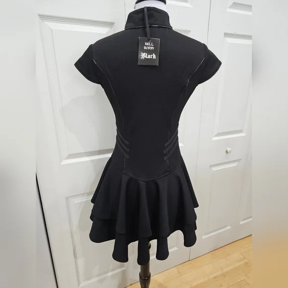 Hot Topic Hell Bunny Black Steampunk Goth Mesh Cut Out Zip Up Mock Dress S NWT - Picture 2 of 9